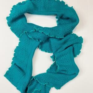 Teal Knitted Ruffle Scarf